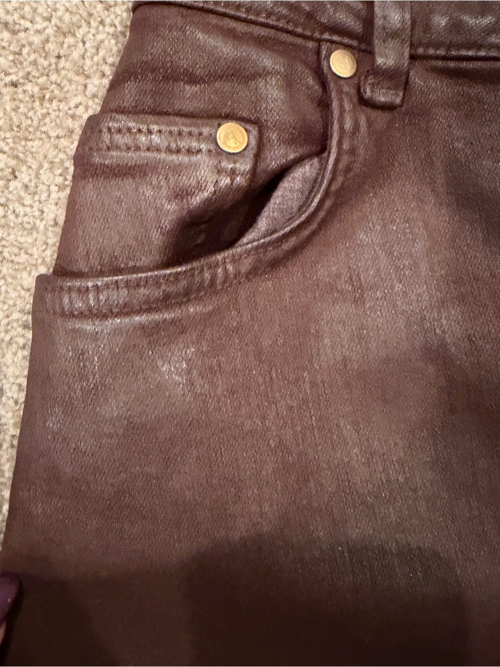 Pilcro Anthropologie Brown Coated Denim Maxi Skirt Size 6 - Picture 5 of 8